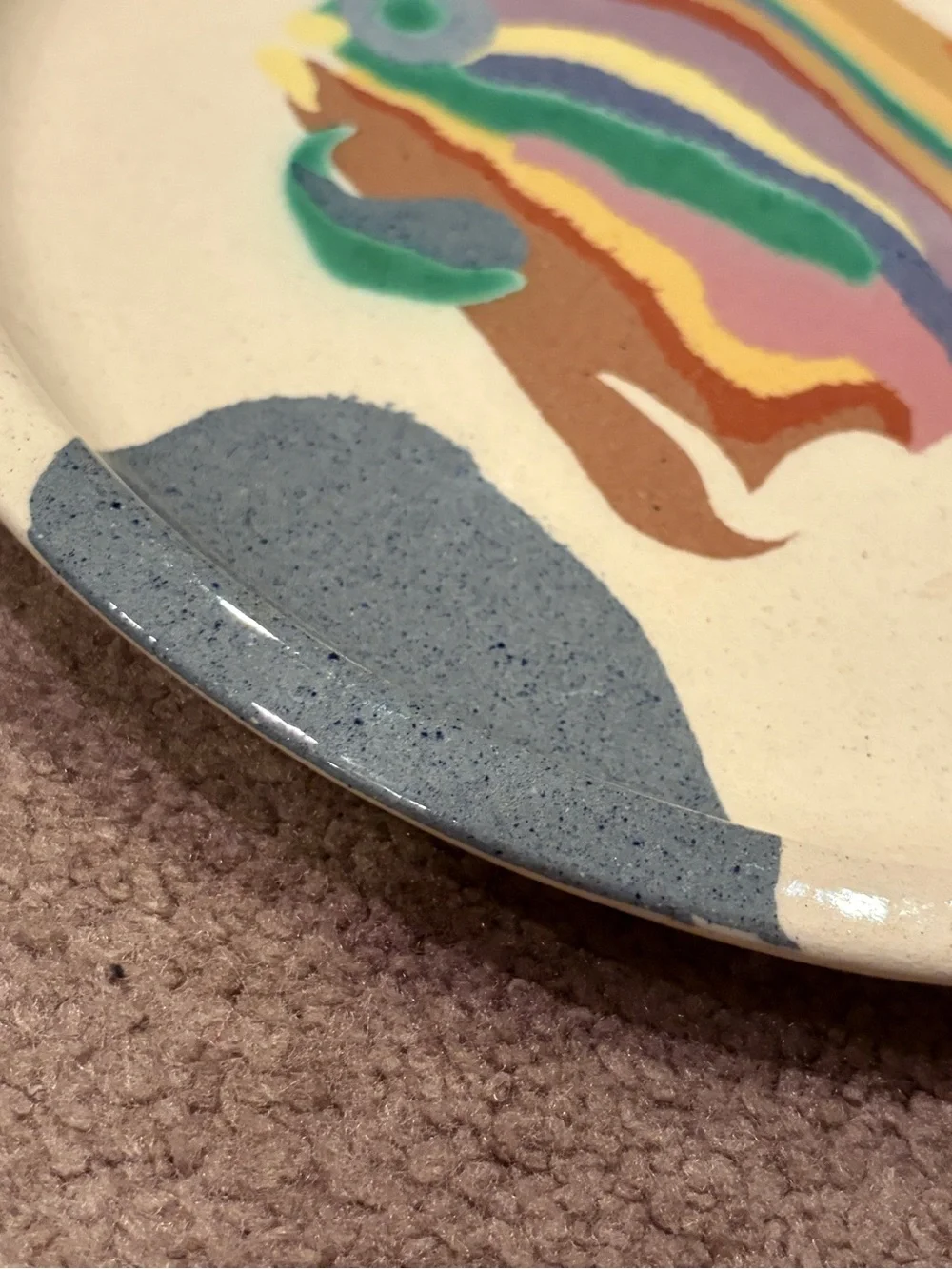 Jurg Lanzrein Vintage Handmade Studio Pottery Nautical Colorful Fish Dish Plate